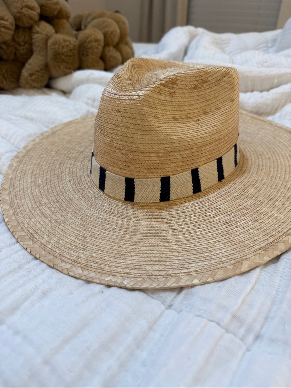 Women’s Natural Straw Wide-Brim Hat with Black Stripe Band - Picture 7 of 7